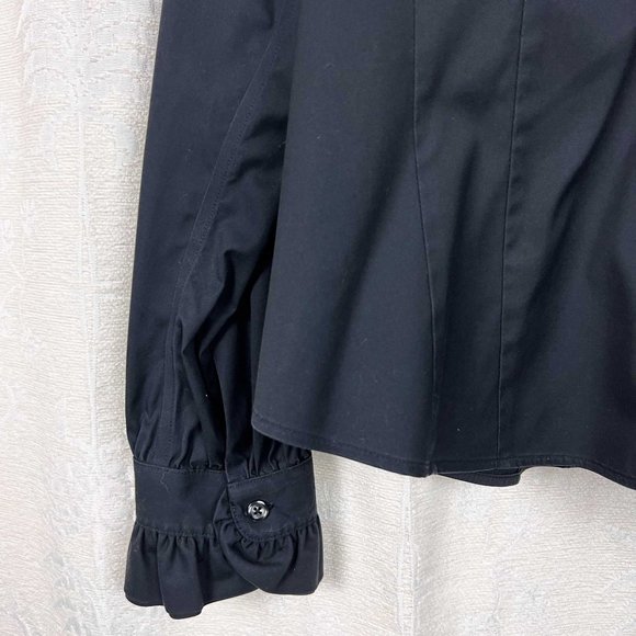 Brooks Brothers ruffle neck button down blouse black - Picture 2 of 6